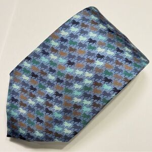 HERMES light blue multicolor silk horse print tie